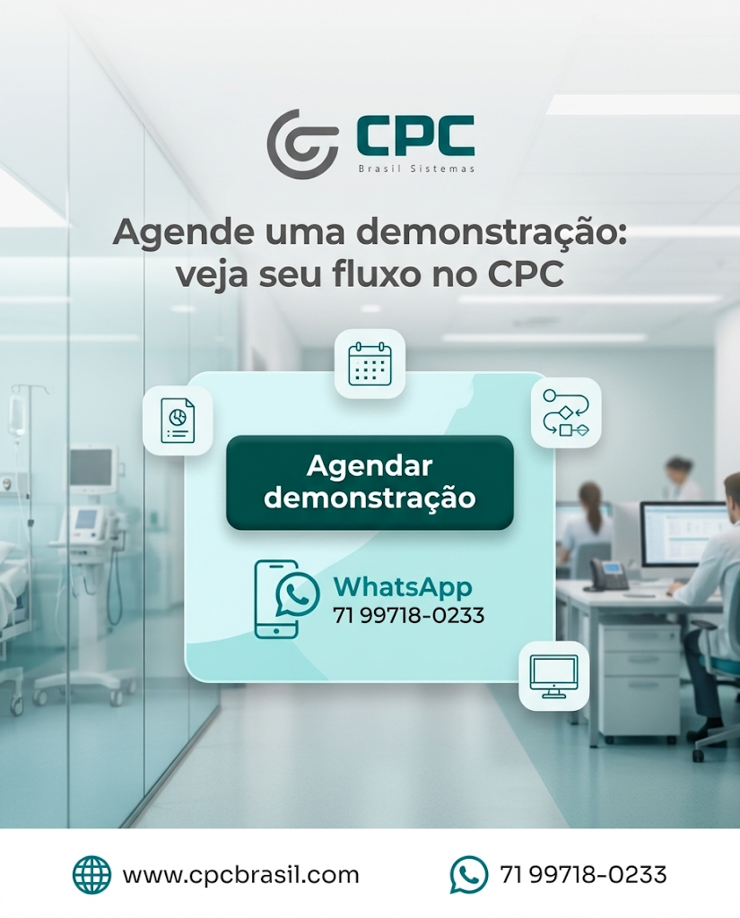 Quer ver tudo isso funcionando no seu cenário real? ✅
Agende uma demonstração e entenda como a CPC integra PACS, GED, laboratório, TISS, IA, enfermagem, fisioterapia e gestão.

Fale com a CPC: (71) 99718-0233
www.cpcbrasil.com