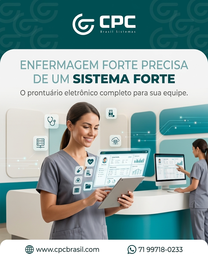 💚 Enfermagem forte precisa de um sistema que acompanhe o ritmo da assistência.

No SAPI da CPC, a equipe registra tudo com agilidade e segurança:
• Evoluções em tempo real
• Escalas, checagem de prescrição e sinais vitais
• Escalas MEWS, Braden, Fugulin e outras
• Acesso por tablet, computador ou mobile

Menos papel, menos erro de transcrição, mais tempo com o paciente.

👉 Quer dar mais autonomia à enfermagem do seu hospital? Fale com a CPC.

🌐 www.cpcbrasil.com
📲 (71) 99718-0233