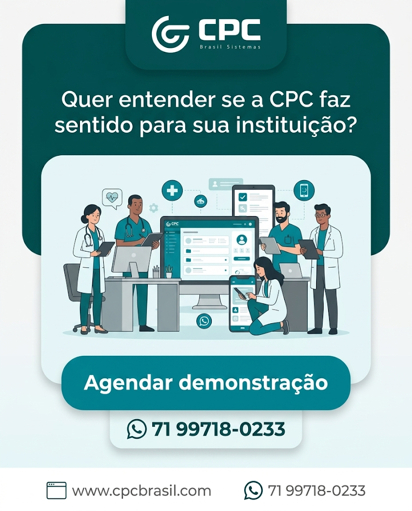 Cada instituição tem sua rotina, seus gargalos e sua forma de operar.

A melhor forma de entender se a CPC faz sentido para você é ver o ecossistema funcionando na prática. ✅

Agende uma demonstração.
📲 (71) 99718-0233
🌐 www.cpcbrasil.com