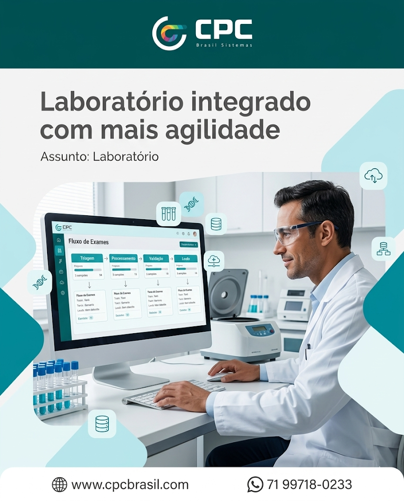 Laboratório eficiente depende de fluxo bem conectado. ✅

Da solicitação ao resultado, integração reduz erro, retrabalho e atraso.

Quando o processo é claro, a rotina anda melhor.