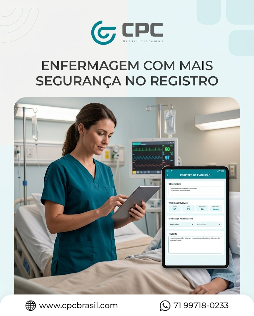 Registro bem feito protege a equipe e melhora a assistência. ✅

Com o sistema da CPC, evolução, checagem e histórico ficam organizados, rastreáveis e integrados ao prontuário.

Menos burocracia. Mais cuidado.